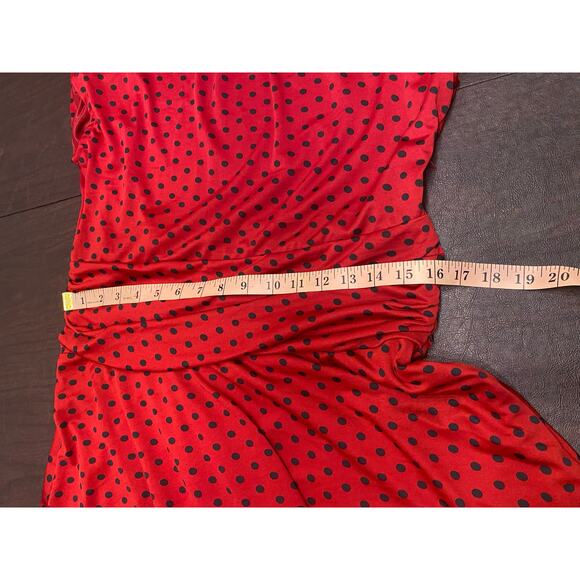 Lindy Bop Red Black Polka Dot Ruched Fit & Flare Dress Bow Shoulder Size US 20 - Picture 8 of 9